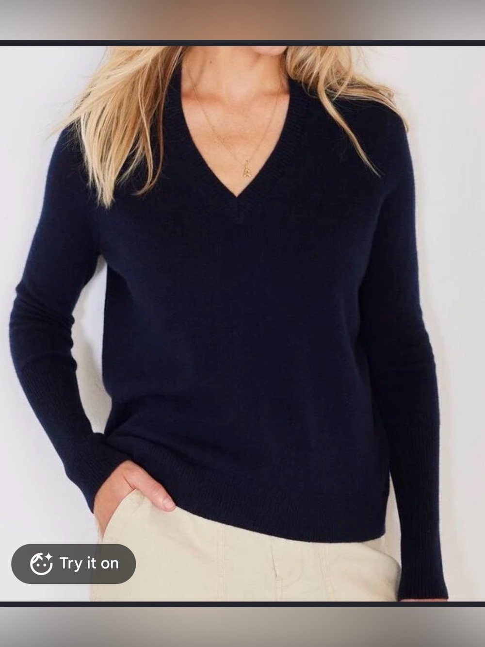 Not Monday 100% Cashmere Luxury V-Neck Sweater Navy , Medium